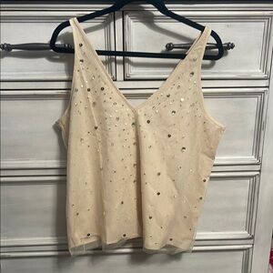 LOFT Cream Sequin Relaxed Tank Top